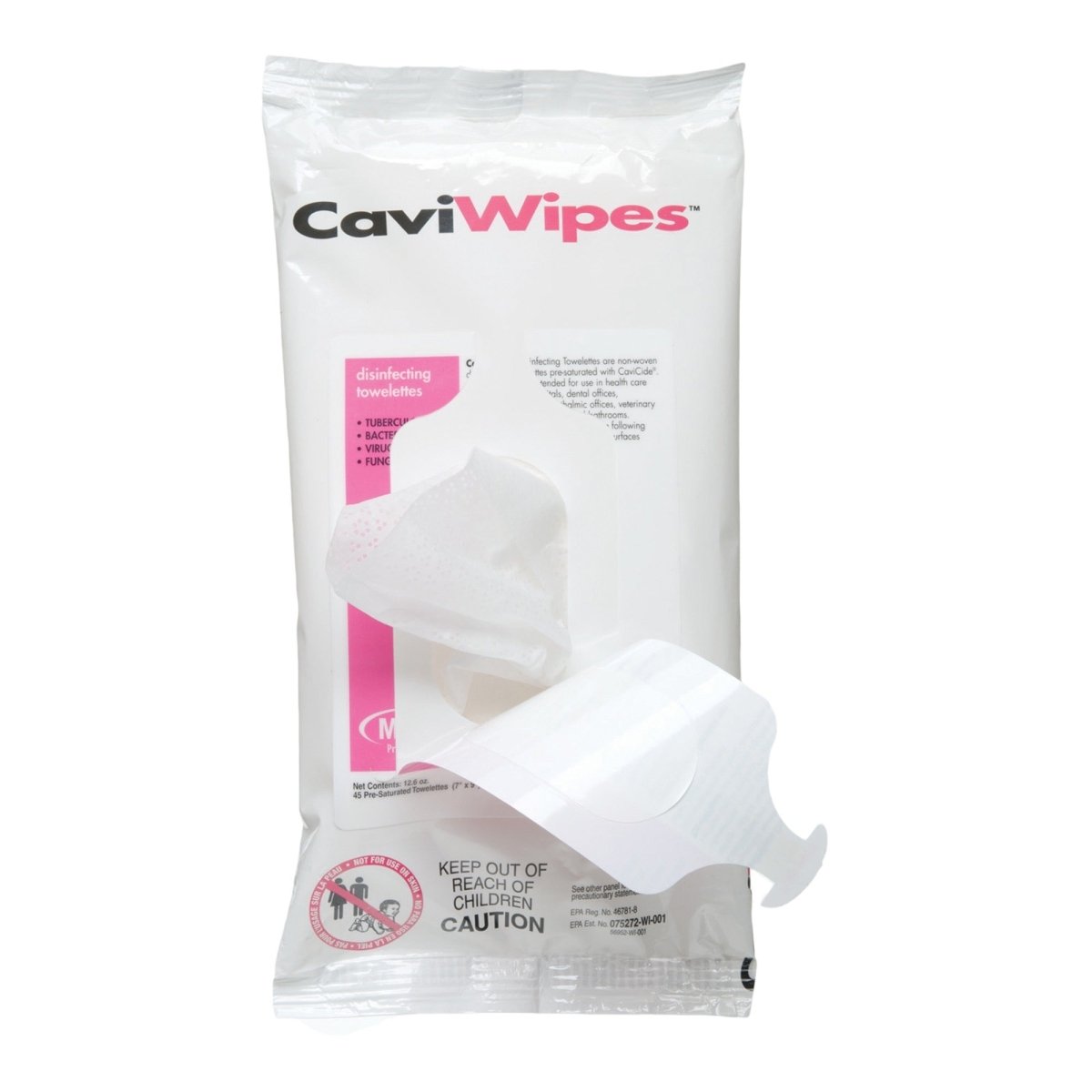 CaviWipes Flat Pack Surface Disinfectant Wipes 7" x 9", 45 count