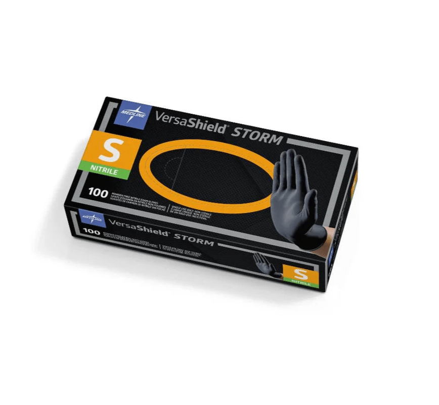 Medline VersaShield Storm Black Nitrile Gloves, Powder Free Box/100