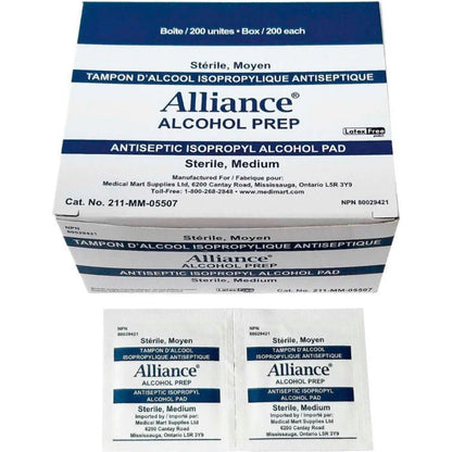 Alliance Alcohol Disinfection Prep Pads - Medium, 200/box