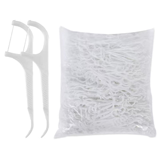 Disposable Tooth Floss Picks, White 100/pieces