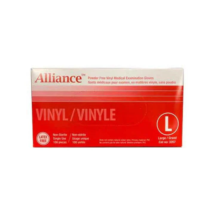 Alliance Medical Grade Vinyl Disposable Gloves Large, Powder-Free, Latex Free