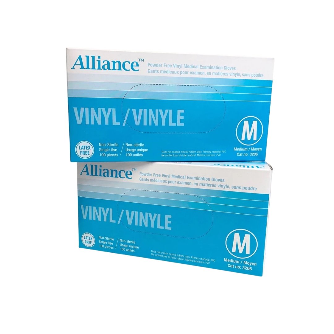 Alliance Medical Grade Vinyl Disposable Gloves Medium, Powder-Free, Latex Free