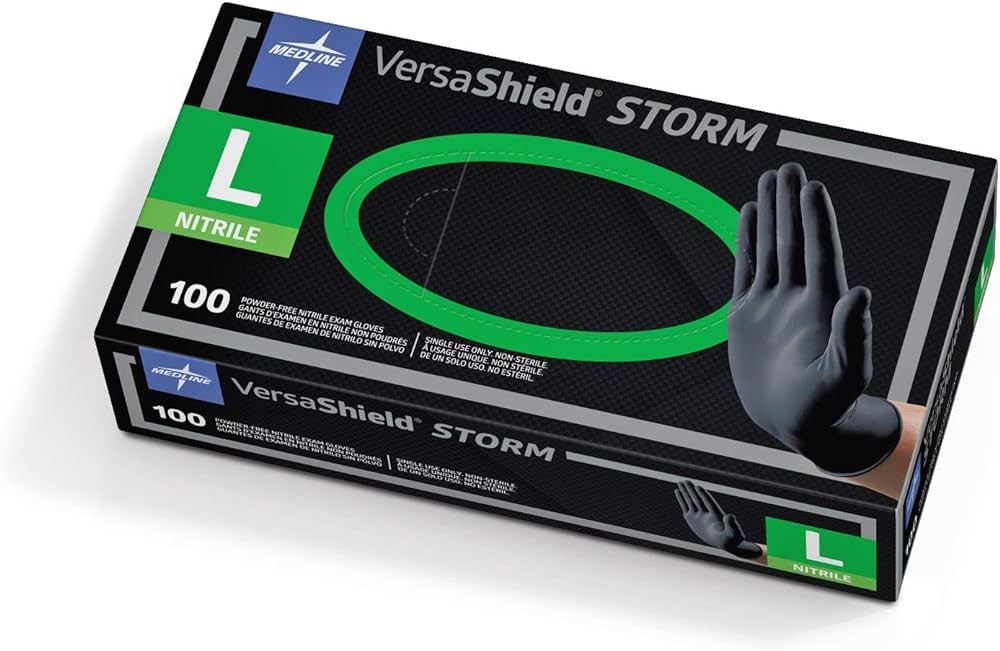 Medline VersaShield Storm Black Disposable Nitrile Gloves, Powder Free