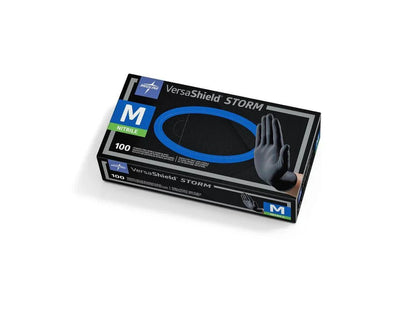 Medline VersaShield Storm Black Nitrile Gloves, Powder Free Box/100