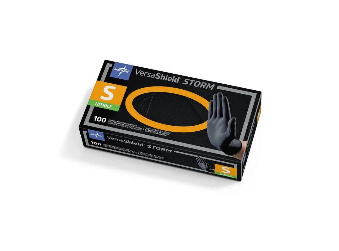 Medline VersaShield Storm Black Nitrile Gloves, Powder Free Box/100