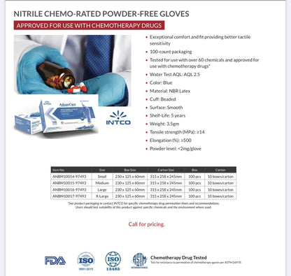 Intco AdvanCare Disposable Nitrile Gloves, Blue PF Medium (100/box) - Beauty Pro Supplies Canada